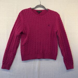 Lauren Ralph Lauren Sweater Womens Large Pink Cable Knit Cotton LRL Preppy